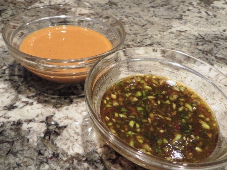 Spicy peanut butter and spicy Thai dipping sauces