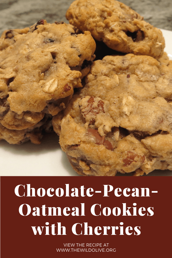 pinnable image for chocolate pecan oatmeal cookies