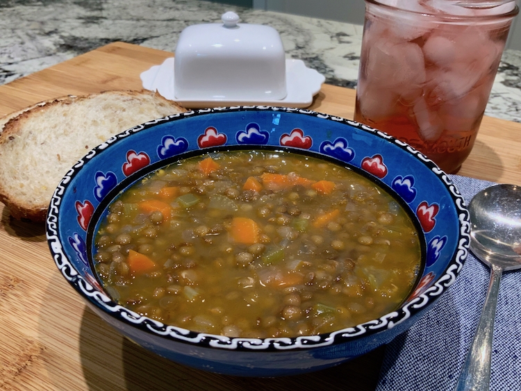 Lentil Soup with bread and tea