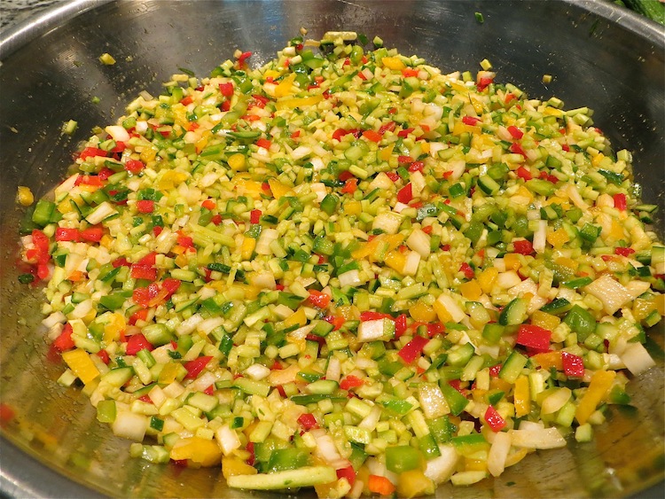 veggie mix for homemade relish in a salt brine