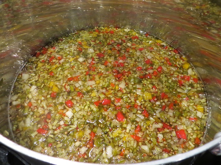 homemade relish cooking in brine