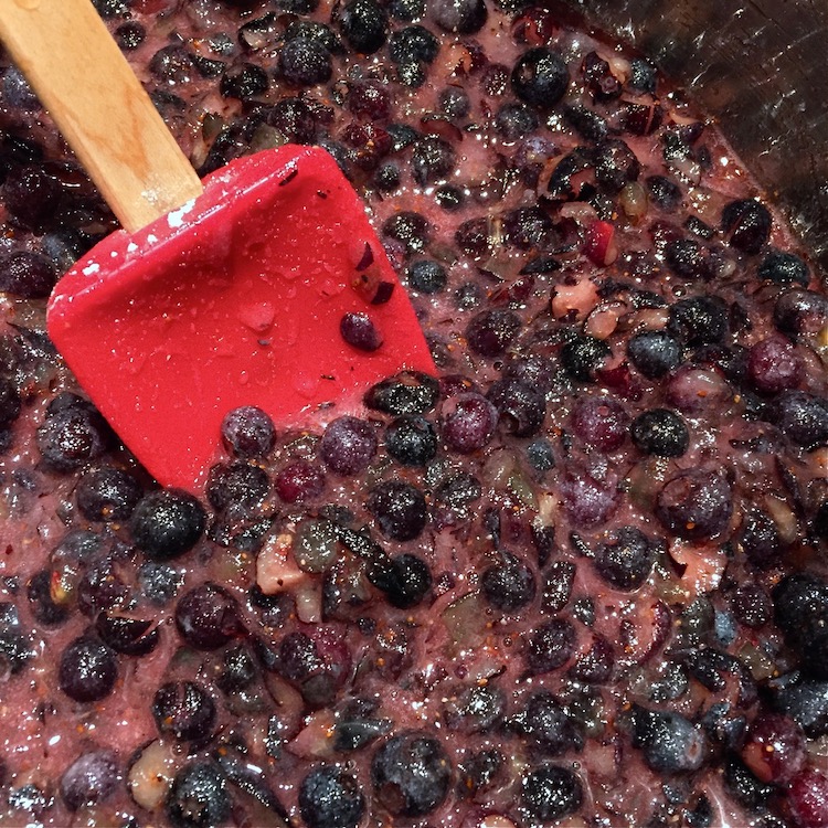 Fruit and sugar mixture for Blueberry-Grape Jam