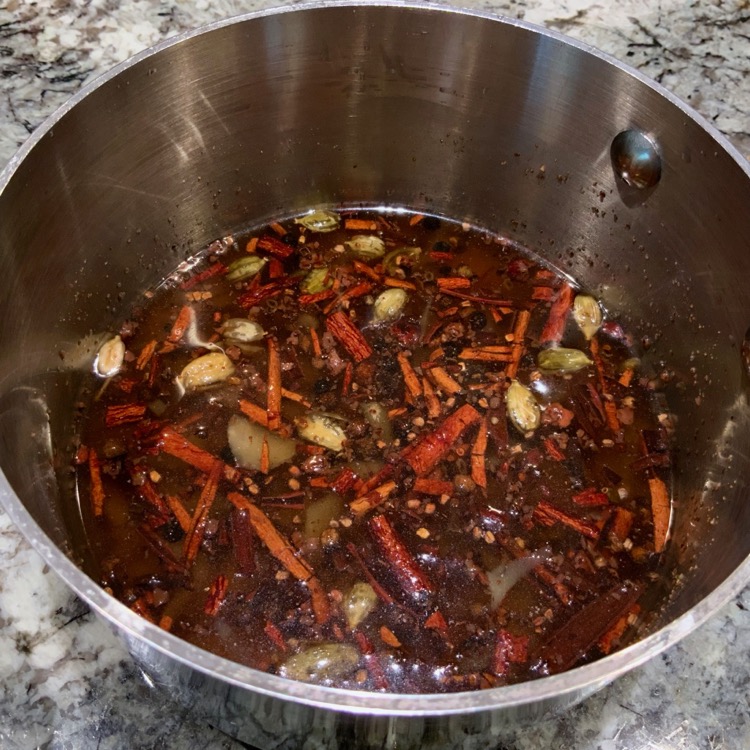 Spices simmering for Gingerbread Syrup