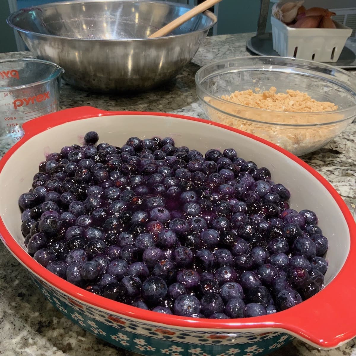 blueberries in pan showing appropriate pan size for baking
