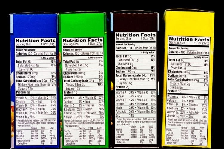 Nutrition labels for granola bars