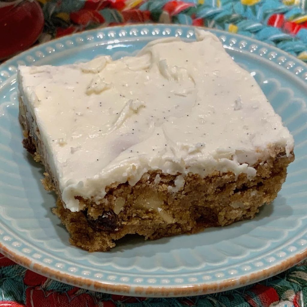 Hermit Bar with Vanilla icing on plate