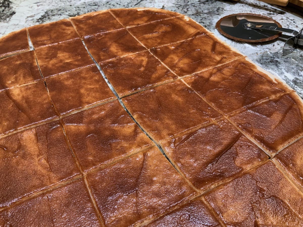 Dough for Cinnamon Pull-Apart Bread cut into 3" squares