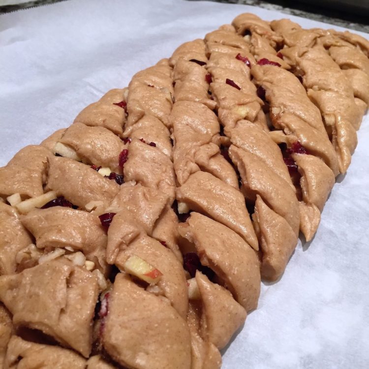 example of how to cut cranberry apple pull apart bread